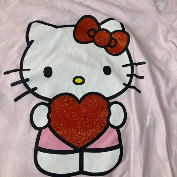 Girls Hello Kitty Tee Shirt Hearts Kitty Short Sleeve Pink L Cotton Polyester - Picture 3 of 6